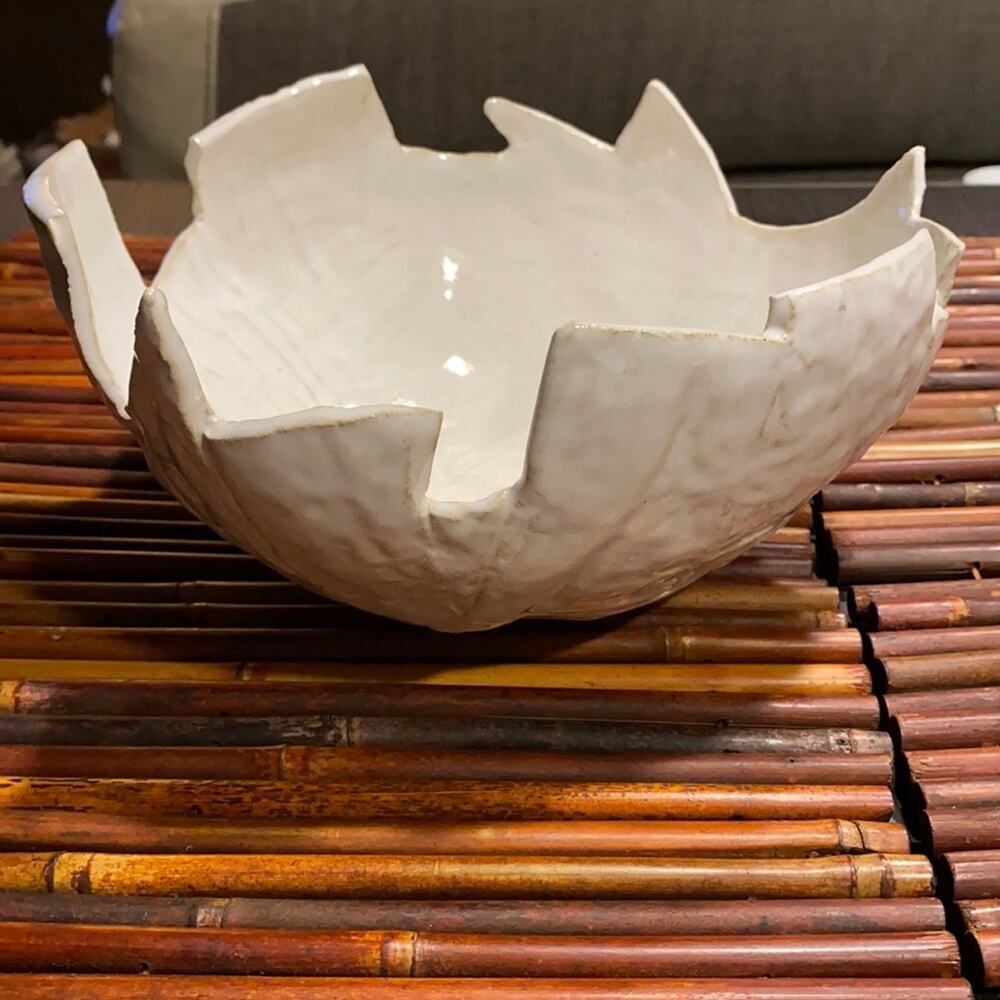 Art Pottery Handmade White Glazed Pottery Display 8” Bowl